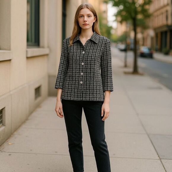 Donnkenny Shirt Size Small Black And White 3/4 Sleeves Lightweight. New - Picture 8 of 11